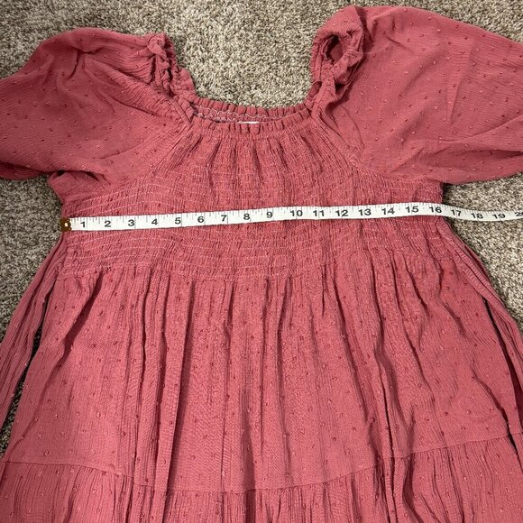 Lapis & Lillies Cottage Dress Women's Size Large Pink Midi Length Smocking JCD - Picture 5 of 9
